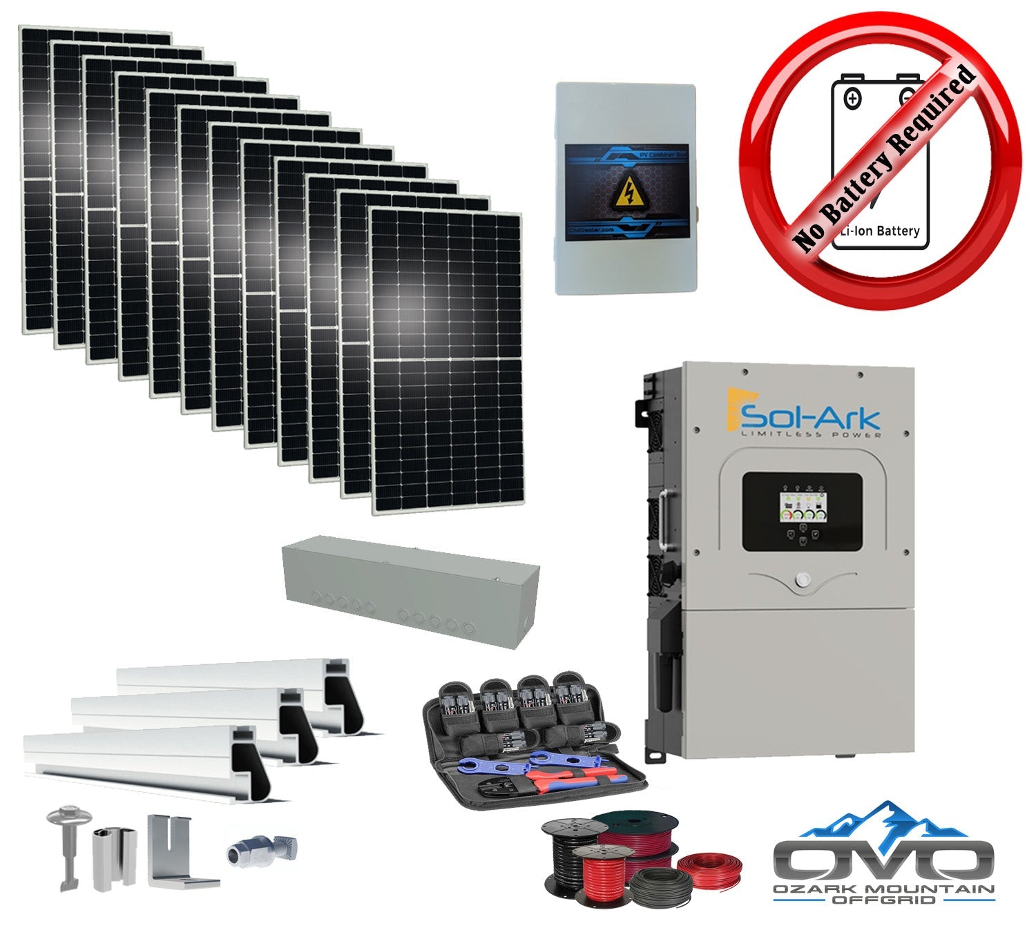 6KW Complete Offgrid Solar Kit + 15K Sol-Ark Inverter +6.6KW Solar with Mounting Rails and Wiring