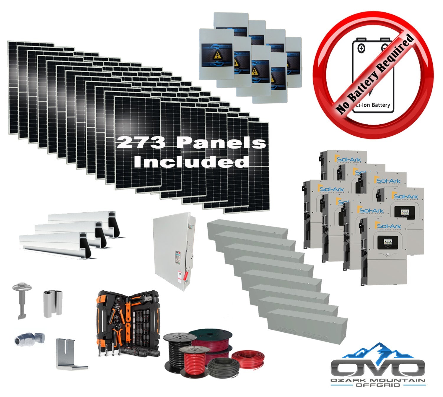 150KW Complete Offgrid Solar Kit + 8x 15K Sol-Ark Inverter +150.15KW Solar with Mounting Rails and Wiring