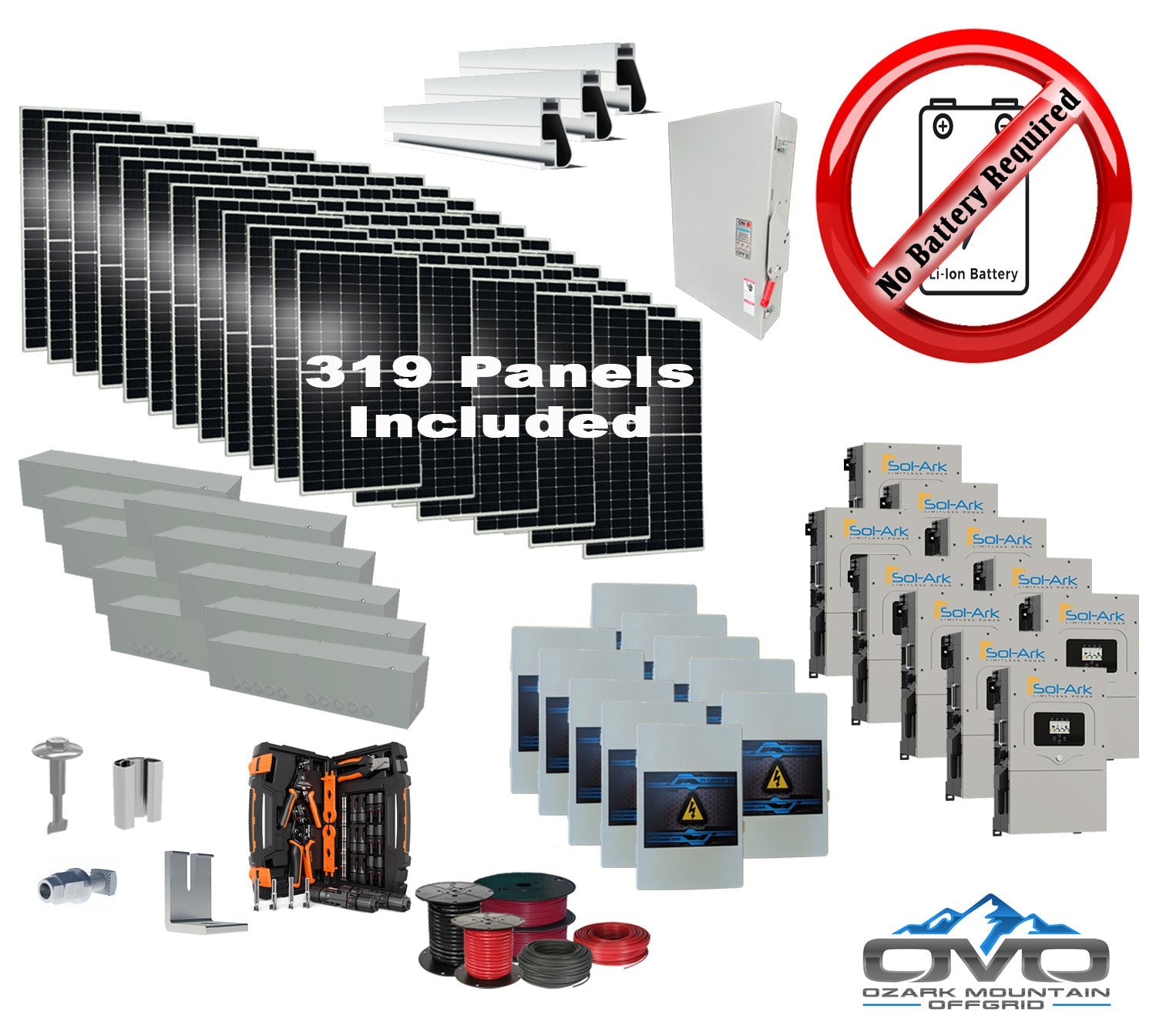 175KW Complete Offgrid Solar Kit + 10x 15K Sol-Ark Inverter +175.45KW Solar with Mounting Rails and Wiring