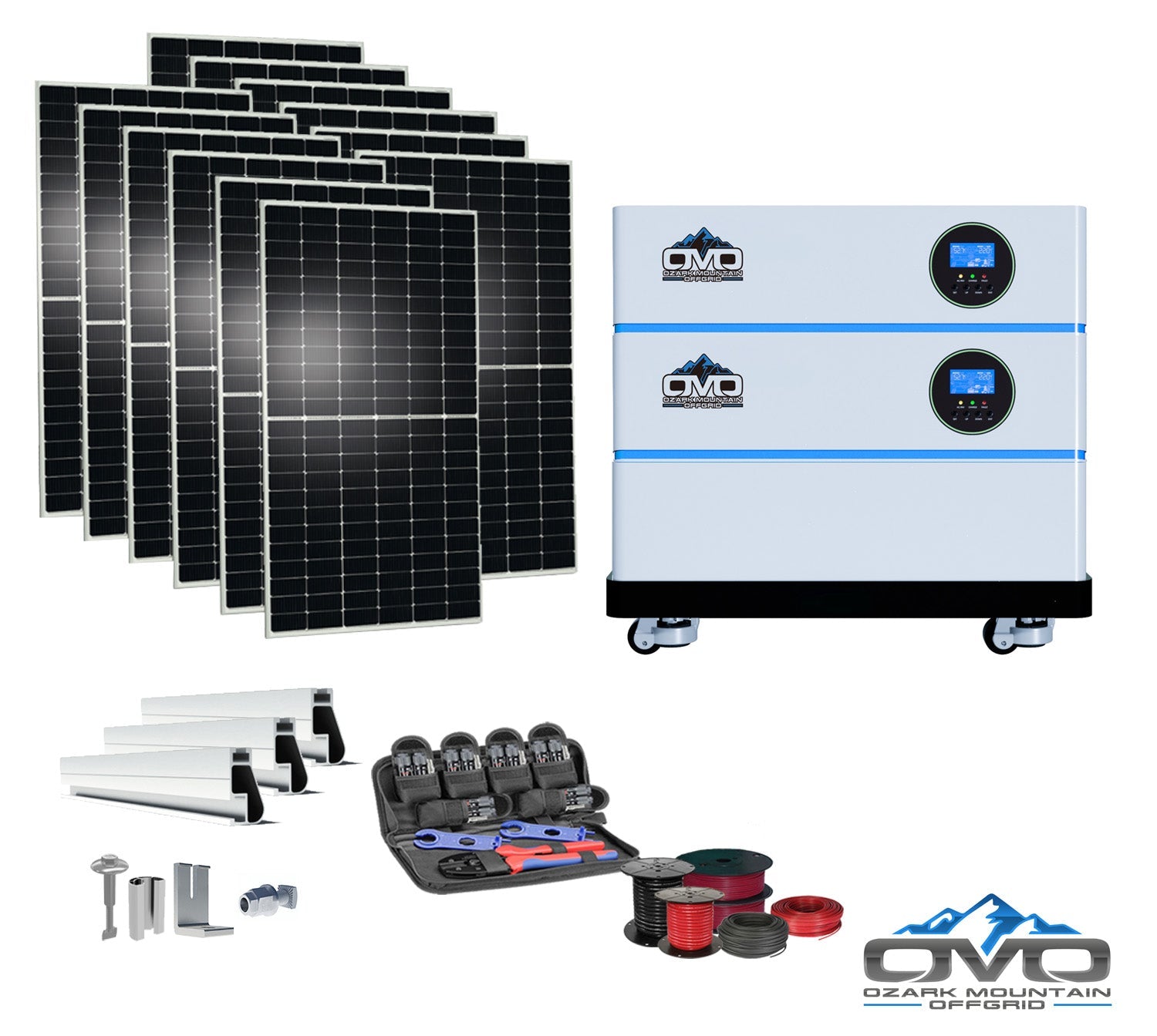6KW OMO All-In-One Customizable Stacking Inverter/Battery System 120/240 11000W Total Inverter Output + 5.12K Lithium Battery + 6.6KW Solar Roof Mount