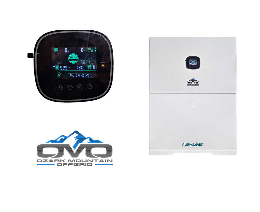 4.4KW Complete Offgrid Solar Kit + 10K 120V/240V OMO E-Line Inverter + 10.24KW OMO E-Line Lithium Battery +4.4KW Solar with Roof Mount and Wiring