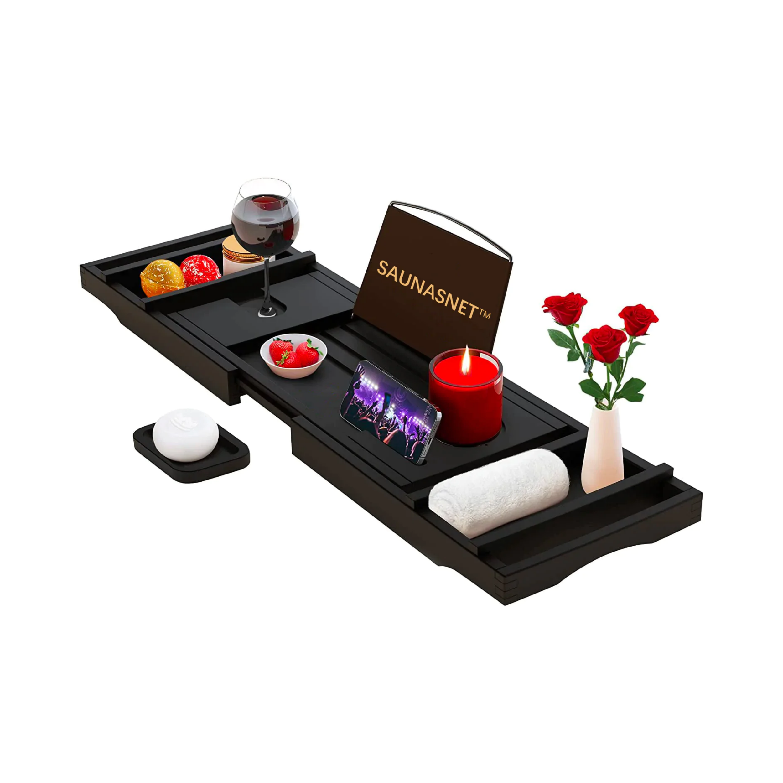 SAUNA EVOLUTION® Natural Bamboo Bathtub Caddy