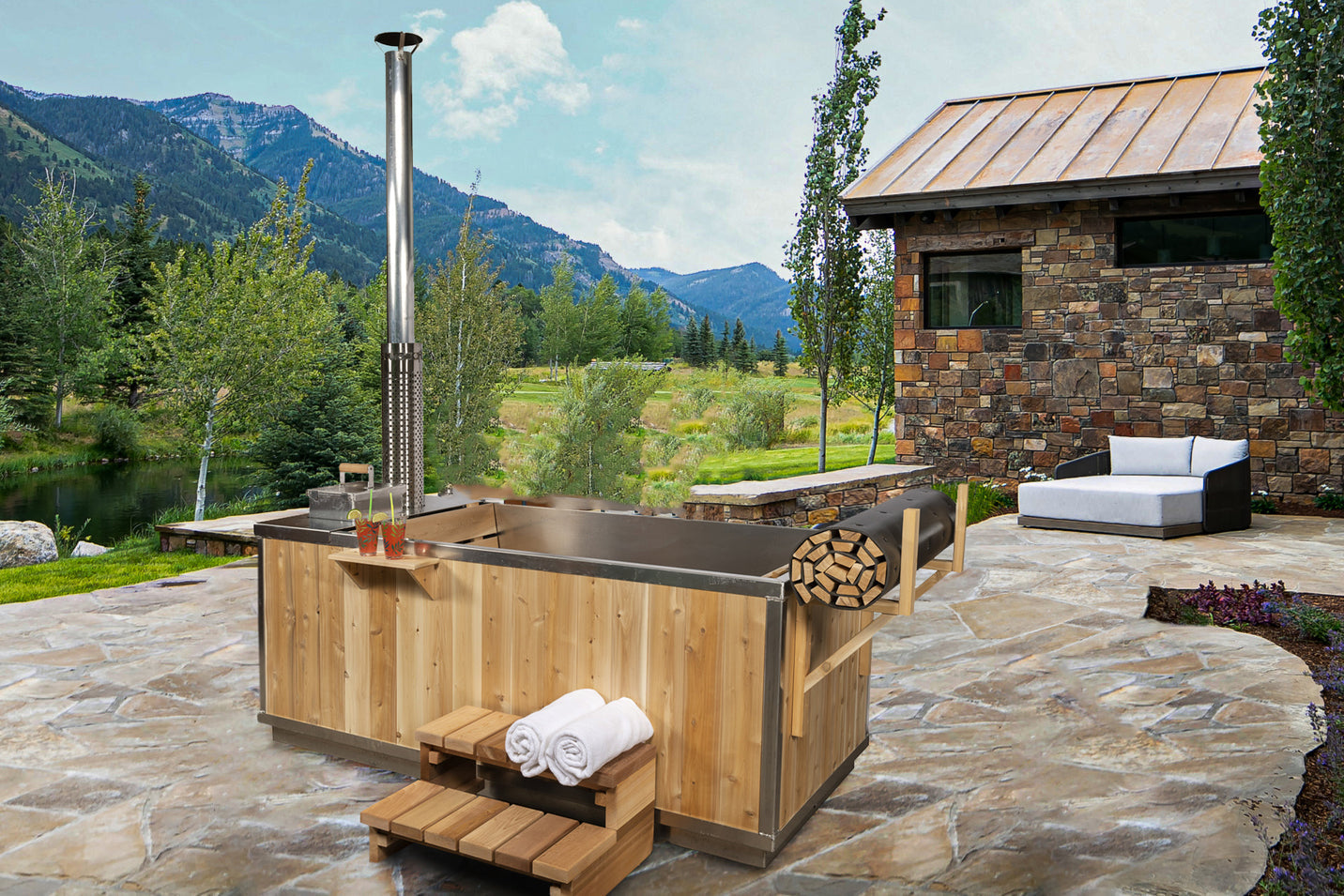 SAUNA EVOLUTION® Outdoor Red Cedar Wooden Hot Tub