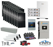 Load image into Gallery viewer, 10KW Complete Offgrid Solar Kit + 15.36kWh Pytes Lithium Battery + 15K Sol-Ark Inverter +11KW Solar with Roof Mount Rails and Wiring