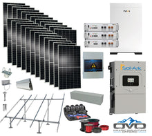Load image into Gallery viewer, 12KW Complete Offgrid Solar Kit - 15.36kWh Pytes Lithium Battery + 15K Sol-Ark Inverter +13.2KW Solar with Ground Mount Rails and Wiring