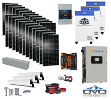 Load image into Gallery viewer, 12KW Complete Offgrid Solar Kit - 3x 32kWh OMO 48V Freedom Series Lithium Battery + 15K Sol-Ark Inverter +13.2KW Solar with Roof Mount and Wiring