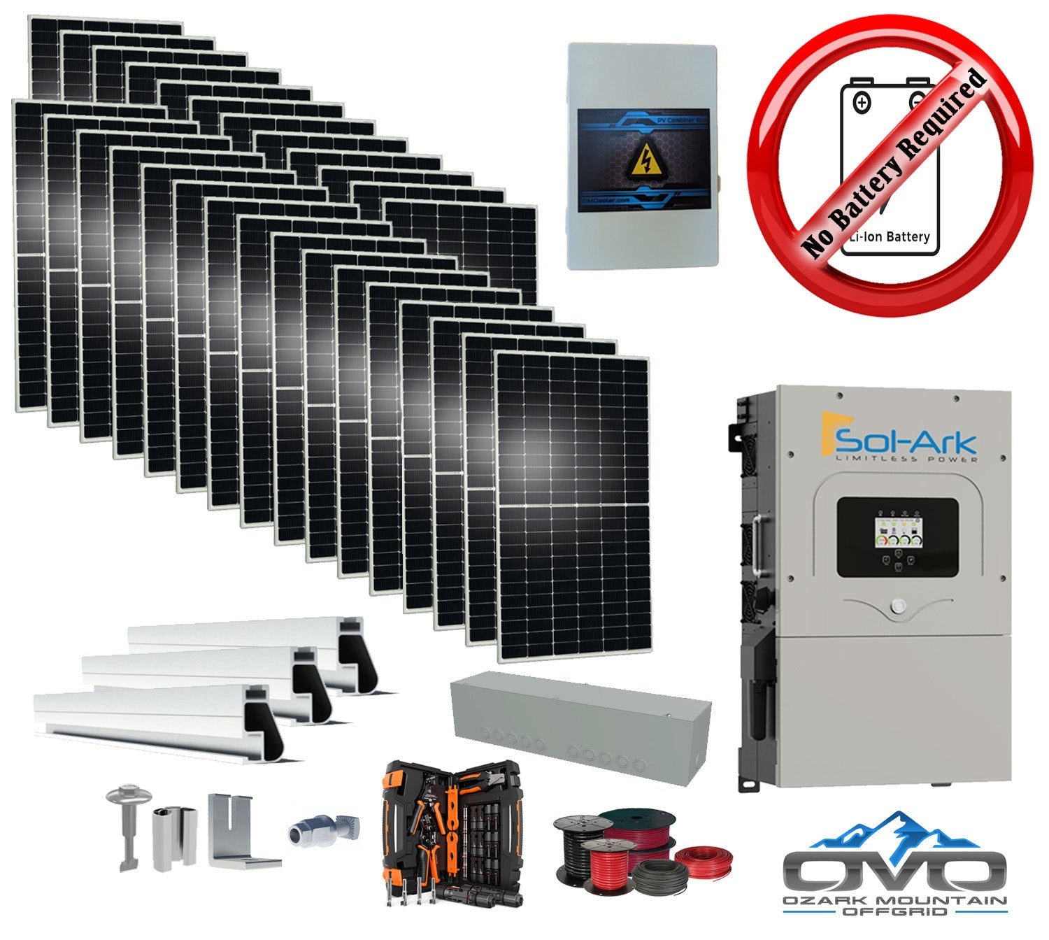 15KW Complete Offgrid Solar Kit + 15K Sol-Ark Inverter +15.4KW Solar with Mounting Rails and Wiring