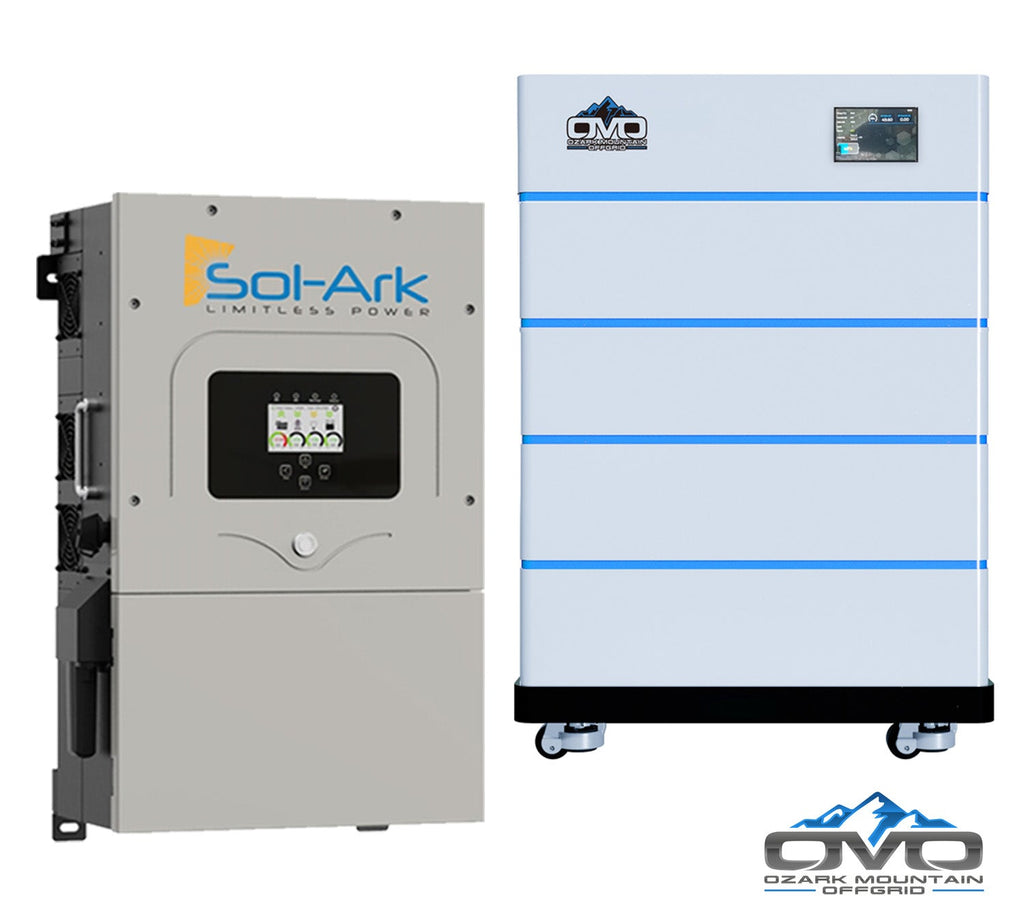 15KW Complete Offgrid Solar Kit - 15K Sol-Ark Inverter + 20.48KW OMO Stack Lithium Battery +15.4KW Solar with Mounting Rails and Wiring
