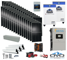 Load image into Gallery viewer, 17KW Complete Offgrid Solar Kit - 2x 32kWh OMO 48V Freedom Series Lithium Battery + 15K Sol-Ark Inverter + 17.6KW Solar with Roof Mount and Wiring