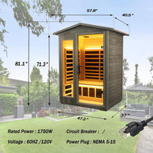 Load image into Gallery viewer, Premium 2-Person Black Carbonized Walnut Low EMF Far Infrared Outdoor Sauna With Bluetooth Audio And LED Lighting (SAK16850)