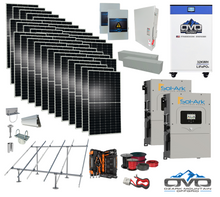 Load image into Gallery viewer, 20KW Complete Offgrid Solar Kit - 32kWh OMO 48V Freedom Series Lithium Battery + 2x 15K Sol-Ark Inverter +19.8KW Solar with Ground Mount and Wiring