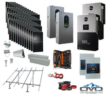 Load image into Gallery viewer, 25KW Complete Offgrid Solar Kit + EG4 18kPV + 2x 14.3KW 48V EG4 Lithium Indoor Wall Battery + 26.4KW Solar with Ground Mount and Wiring