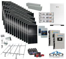 Load image into Gallery viewer, 25KW Complete Offgrid Solar Kit - 15.36kWh Pytes Lithium Battery + 2x15K Sol-Ark Inverter +26.4KW Solar with Ground Mount and Wiring