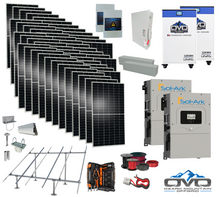 Load image into Gallery viewer, 25KW Complete Offgrid Solar Kit - 2x 32kWh OMO 48V Freedom Series Lithium Battery + 2x 15K Sol-Ark Inverter +26.4KW Solar with Ground Mount and Wiring