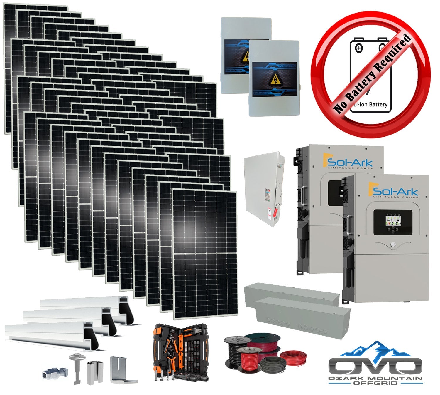 25KW Complete Offgrid Solar Kit + 2x 15K Sol-Ark Inverter +26.4KW Solar with Mounting Rails and Wiring