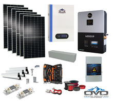 Load image into Gallery viewer, 3.3KW Complete Offgrid Solar Kit + 6K EG4 6000XP Inverter + 5.12KW OMO 48V Patriot Lithium Battery + 3.3KW Solar with Roof Mounting Rails and Wiring