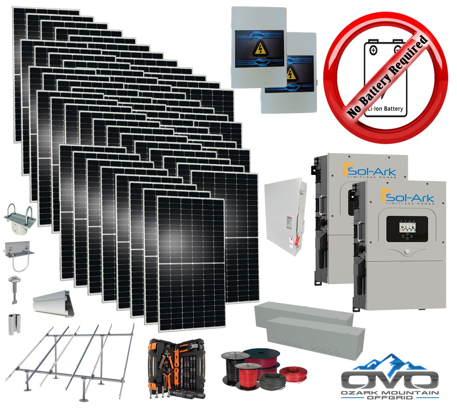 30KW Complete Offgrid Solar Kit + 2x 15K Sol-Ark Inverter +30.8KW Solar with Ground Mount and Wiring