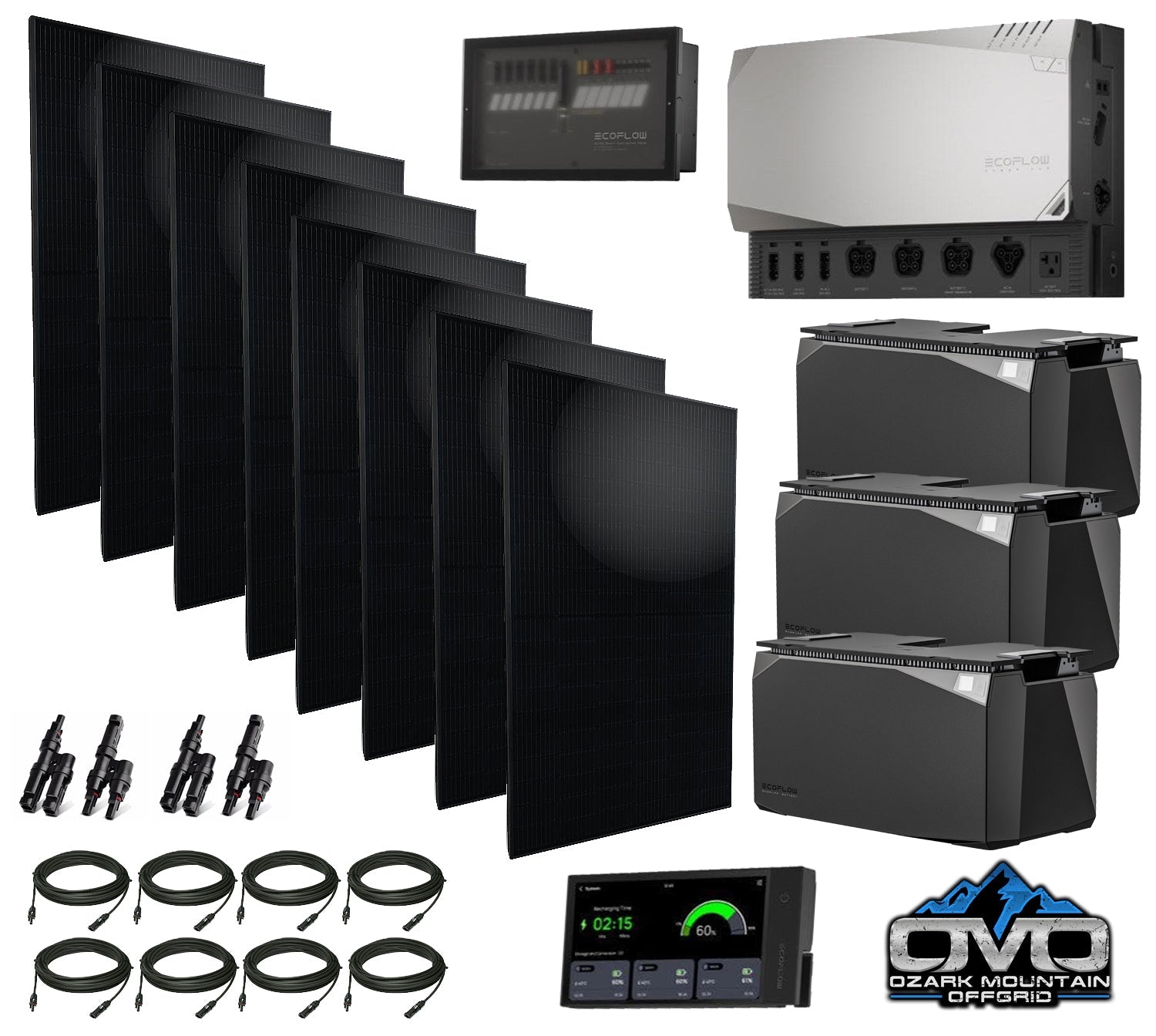 EcoFlow Power Kit 120V Output - 1x 3600 Watt Solar Generator / 15000wH Lithium Storage / 2600w Solar Complete Offgrid Kit