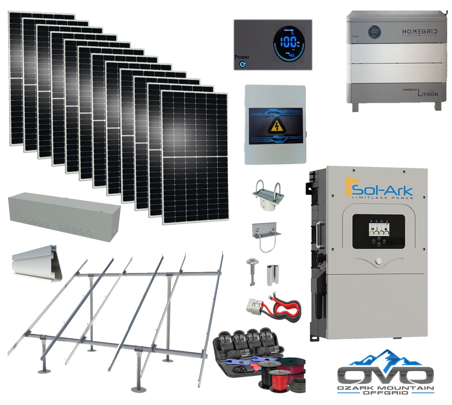 6KW Complete Offgrid Solar Kit - 9.6kWh Lithium Battery + 15K Sol-Ark Inverter +6.6KW Solar with Ground Mount and Wiring