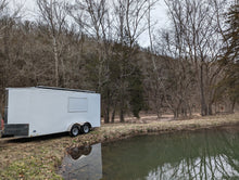 Load image into Gallery viewer, 16&#39; Enclosed SOLAR POWERED Offgrid Self-Sufficient Trailer - Concession Window Expanded Solar Array / Expanded Lithium battery bank - MOBILE STOREFRONT VERSION