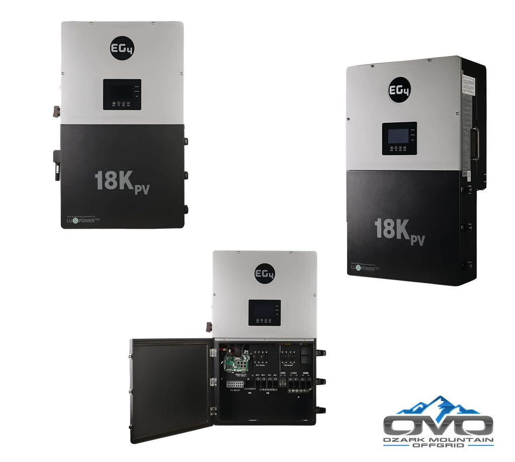 30KW Complete Offgrid Solar Kit + EG4 18kPV + 2x 32KW OMO 48V Freedom Series Lithium Battery + 30.8KW Solar with Roof Mounting Rails and Wiring