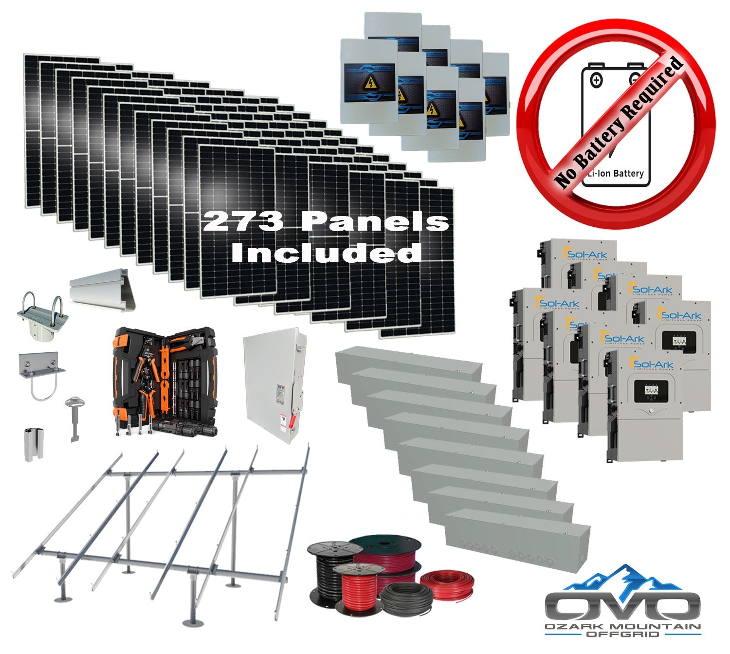 150KW Complete Offgrid Solar Kit + 8x 15K Sol-Ark Inverter +150.15KW Solar with Ground Mount and Wiring