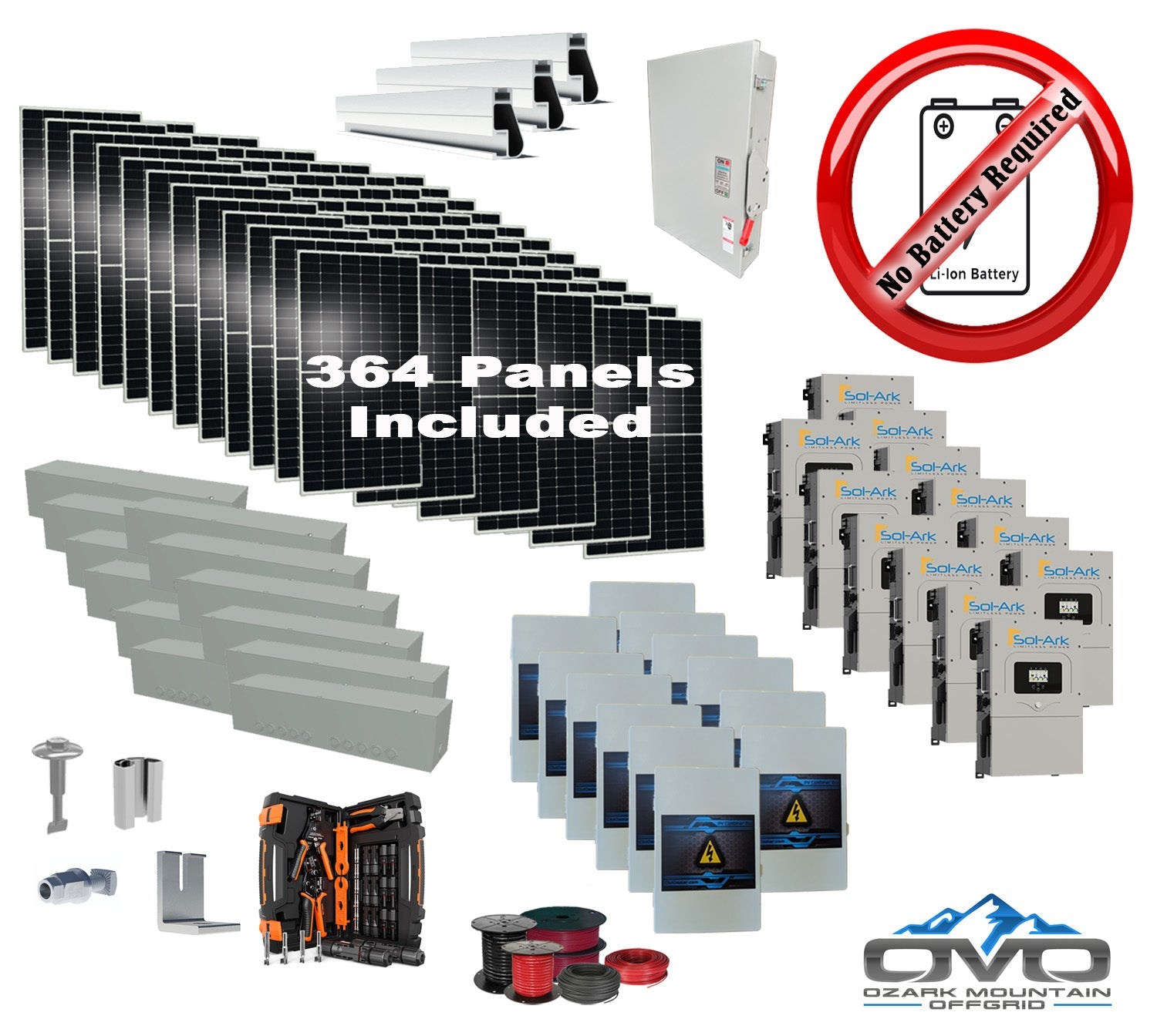 200KW Complete Offgrid Solar Kit + 12x 15K Sol-Ark Inverter +200.2KW Solar with Mounting Rails and Wiring