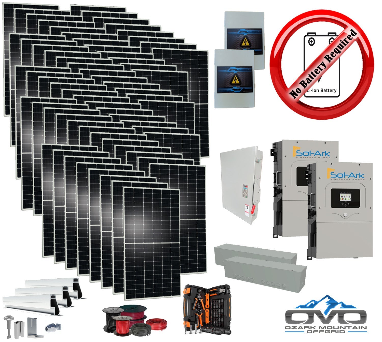 35KW Complete Offgrid Solar Kit + 2x 15K Sol-Ark Inverter +35.2KW Solar with Mounting Rails and Wiring