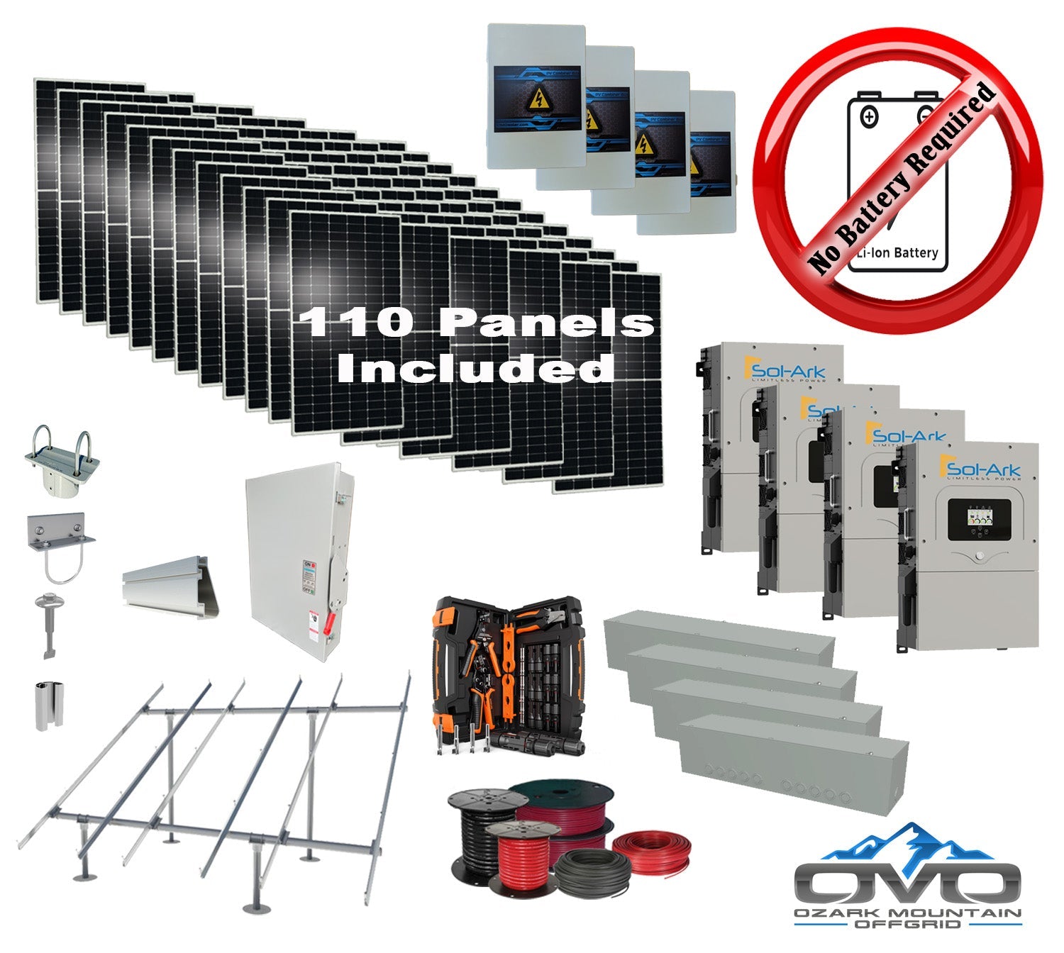 60KW Complete Offgrid Solar Kit + 4x 15K Sol-Ark Inverter +60.5KW Solar with Ground Mount and Wiring