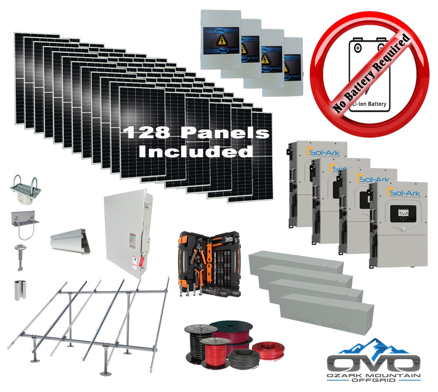 70KW Complete Offgrid Solar Kit + 4x 15K Sol-Ark Inverter +70.4KW Solar with Ground Mount and Wiring
