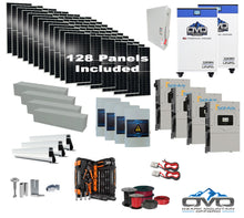 Load image into Gallery viewer, 70KW Complete Offgrid Solar Kit + 4x 15K Sol-Ark Inverter + 2x 32kWh OMO 48V Freedom Series Lithium Battery +70.4KW Solar with Roof Mount and Wiring