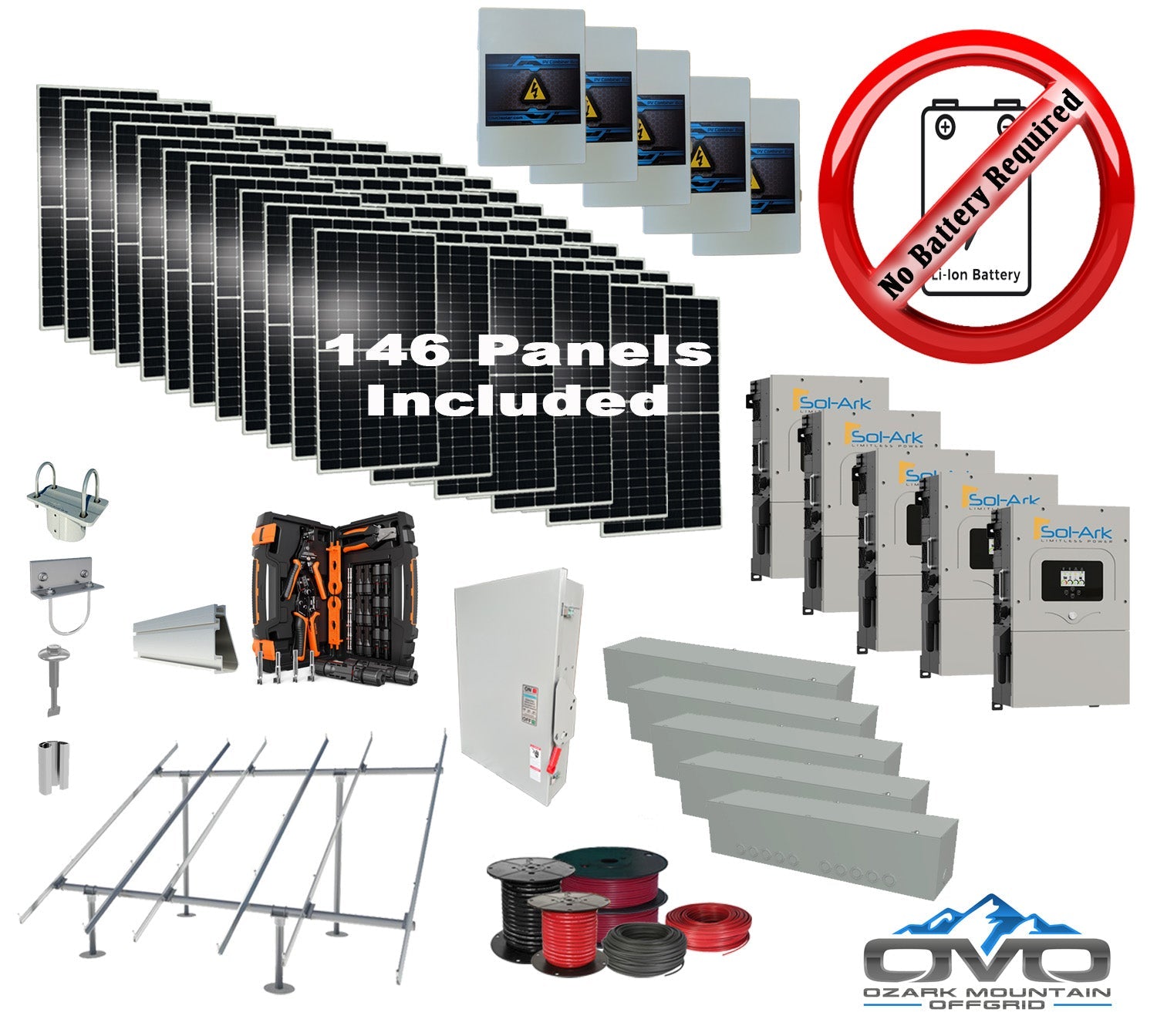 80KW Complete Offgrid Solar Kit + 5x 15K Sol-Ark Inverter +80.3KW Solar with Ground Mount and Wiring