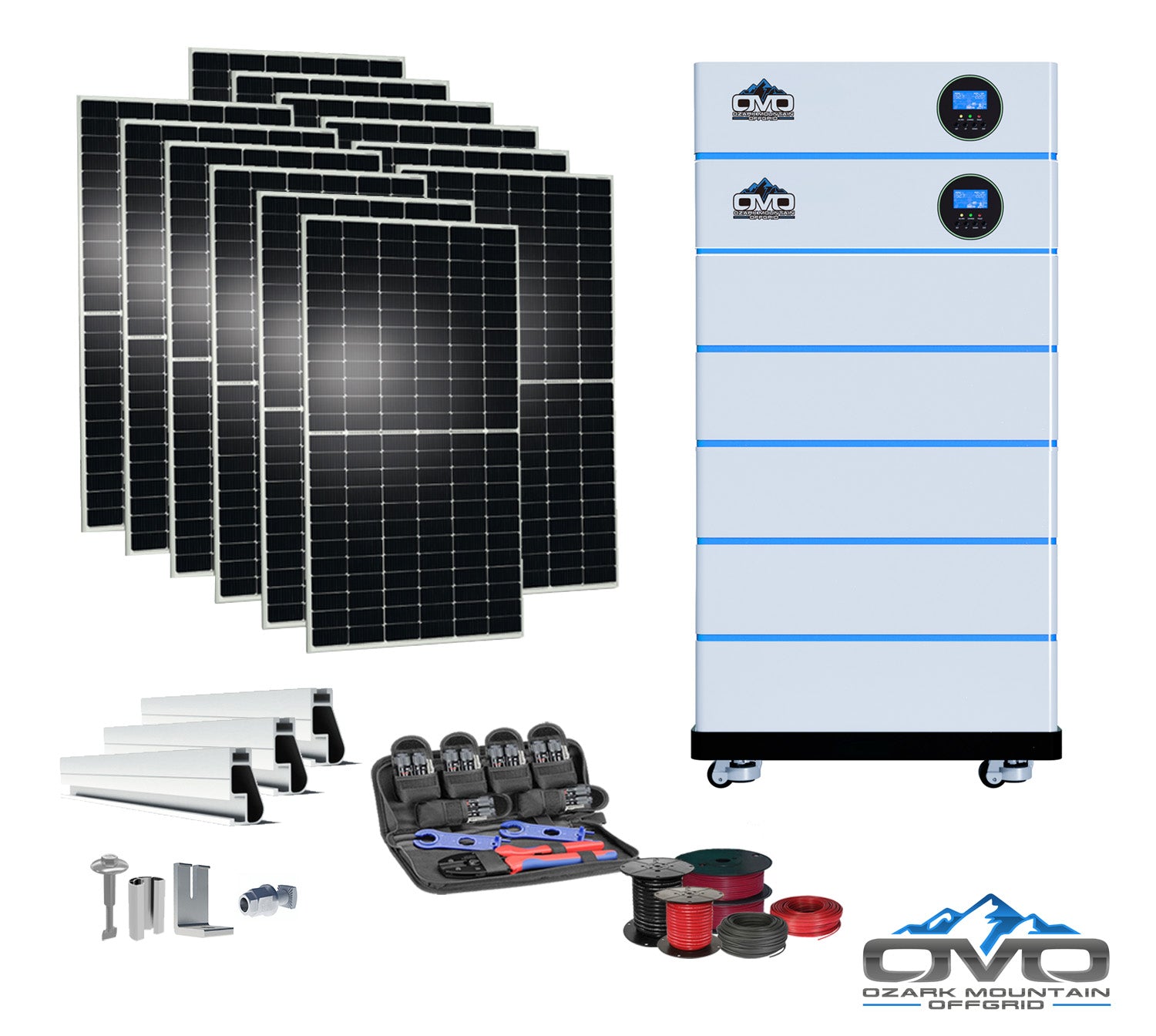 6KW OMO All-In-One Customizable Stacking Inverter/Battery System 120/240 11000W Total Inverter Output + 25.6K Lithium Battery + 6.6KW Solar Roof Mount