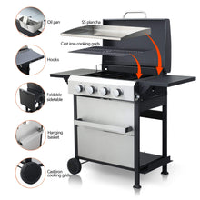 Load image into Gallery viewer, Premium Outdoor 4-Burner Propane BBQ Grill With Foldable Side Tables, Hanging Basket, And Cooking Grids (SAK53213)
