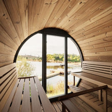 Load image into Gallery viewer, SaunaLife Model EE8G Ergo Series 6-Person Outdoor Sauna Barrel With Tempered Glass Front [SL-MODELEE8G] (SAK95812)